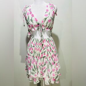 Hello Molly summer dress floral spring cutout front ruffles coquette women’s XS